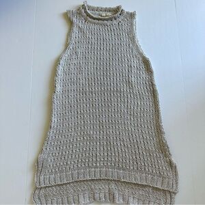 Anthropologie Moth SZ SP Beige Tunic Top Knit Boho Sweater Mock Metallic Thread